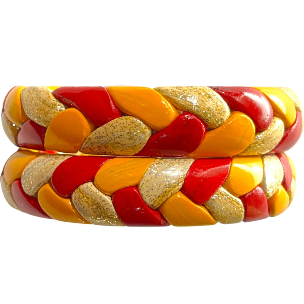 LuxuryGlow Lac Bangles Handmade Jaipur Lac Bangles with Golden Zari – Red, Yellow & Cream