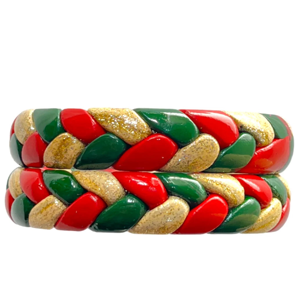 LuxuryGlow Lac Bangles Handmade Jaipur Lac Bangles with Golden Zari – Red, Green & Cream