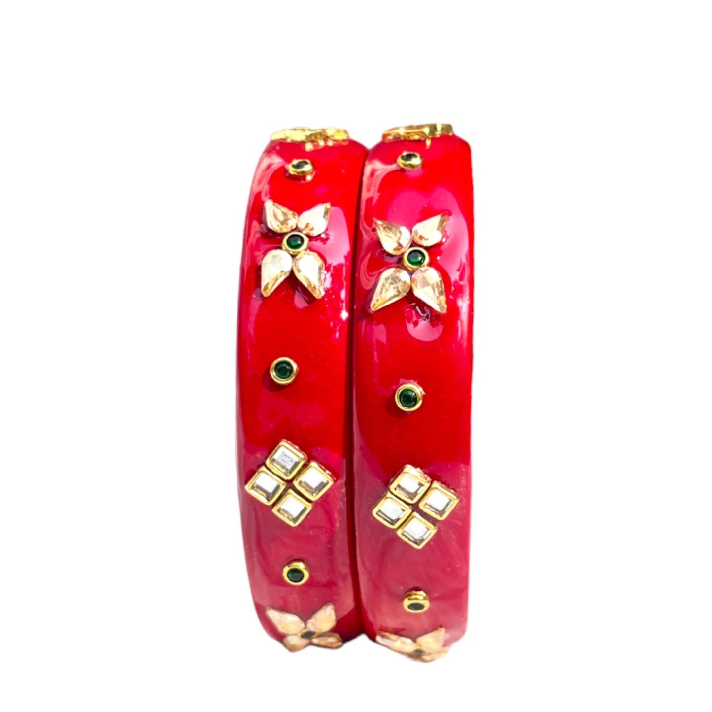 LuxuryGlow Lac Bangles  Red Glossy Handcrafted Lac Bangles with Mirror Work –
