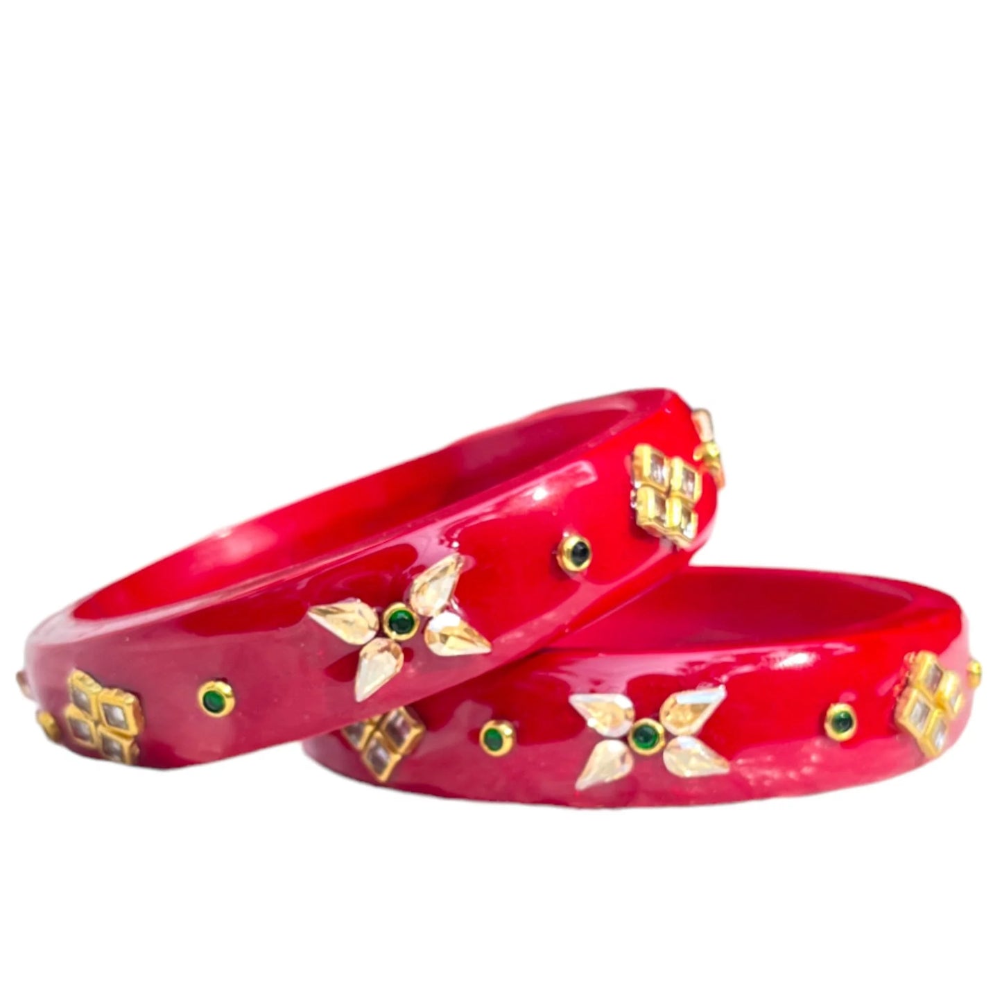 LuxuryGlow Lac Bangles  Red Glossy Handcrafted  with Mirror Work – Traditional Rajasthani Bridal Jewelry by