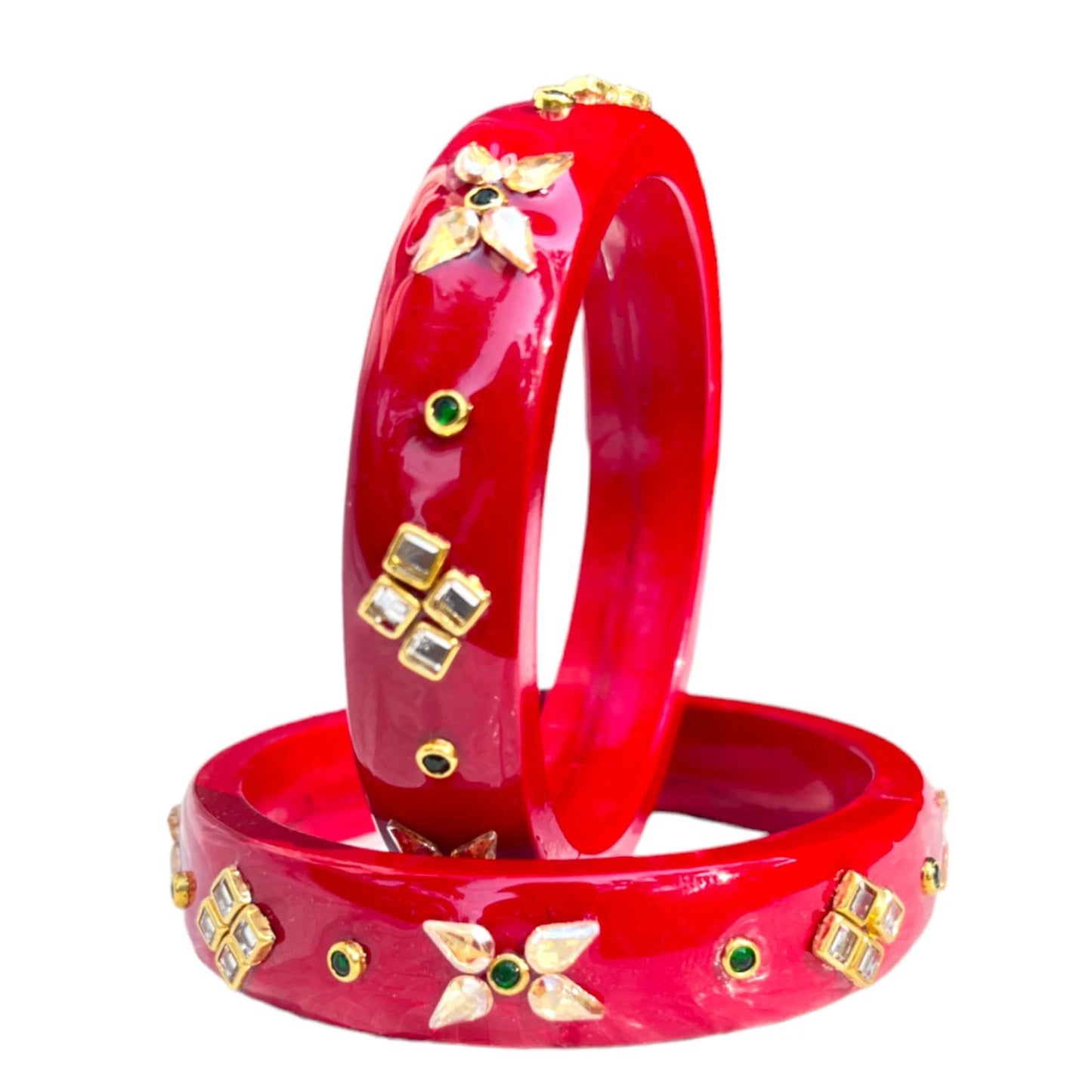 LuxuryGlow Lac Bangles  Red Glossy Handcrafted  with Mirror Work – Traditional Rajasthani Bridal Jewelry by
