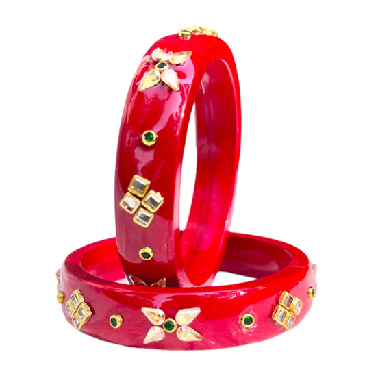 LuxuryGlow Lac Bangles  Red Glossy Handcrafted  with Mirror Work – Traditional Rajasthani Bridal Jewelry by