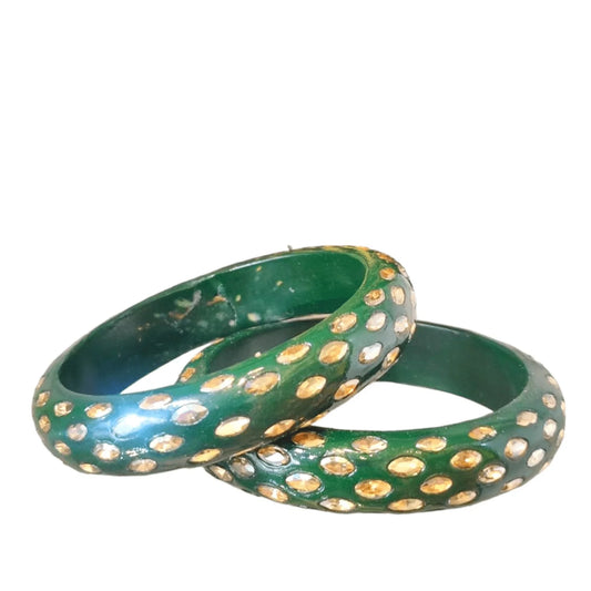 LuxuryGlow Lac Bangles Shadow Stone Kada – Handmade Lac Bangles with Glossy Polish