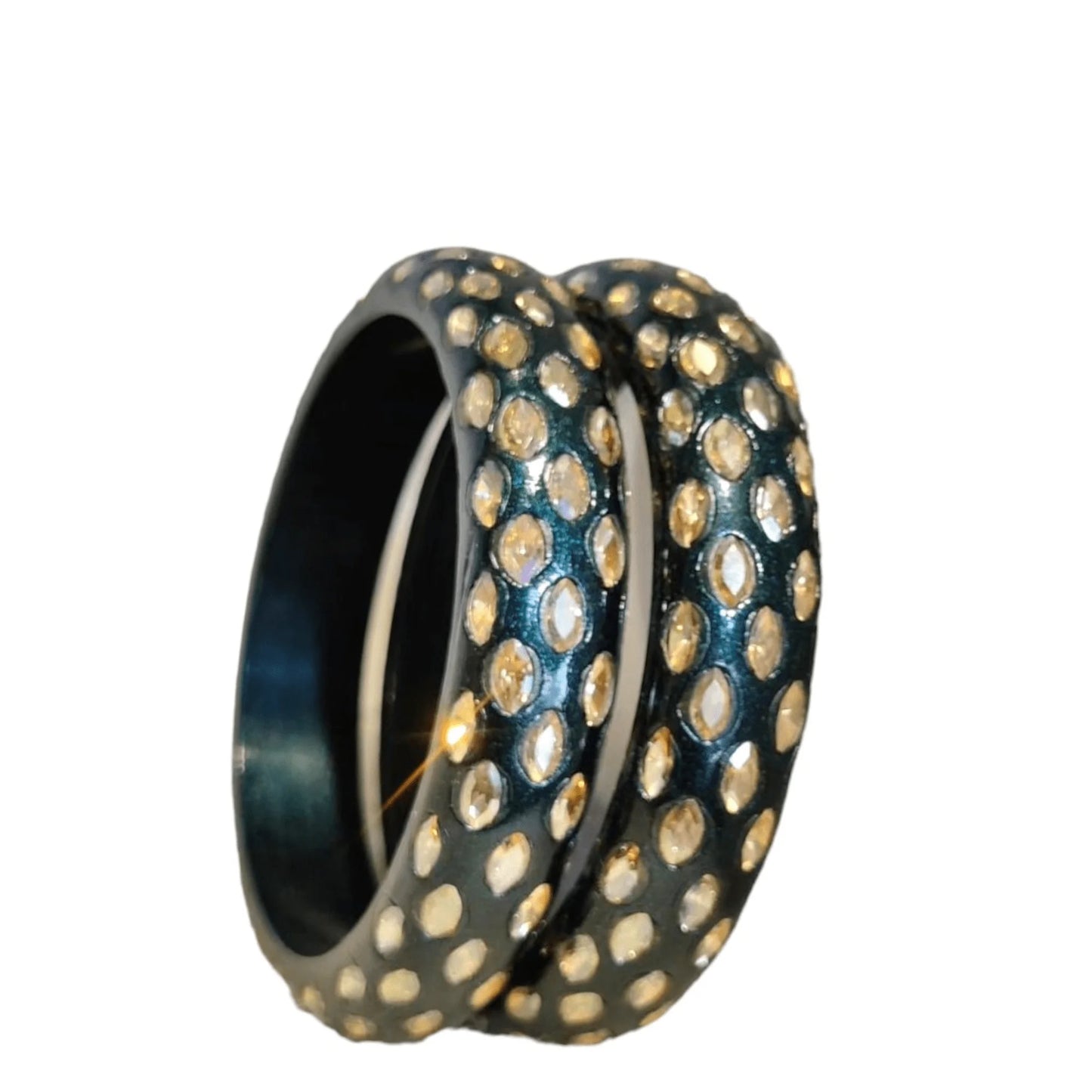 LuxuryGlow Lac Bangles Shadow Stone Kada – Handmade Lac Bangles with Glossy Polish