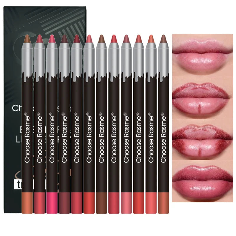 CHOOSE RASME - Set de 12 delineadores de labios mate - Tonos surtidos de larga duración y resistentes al agua