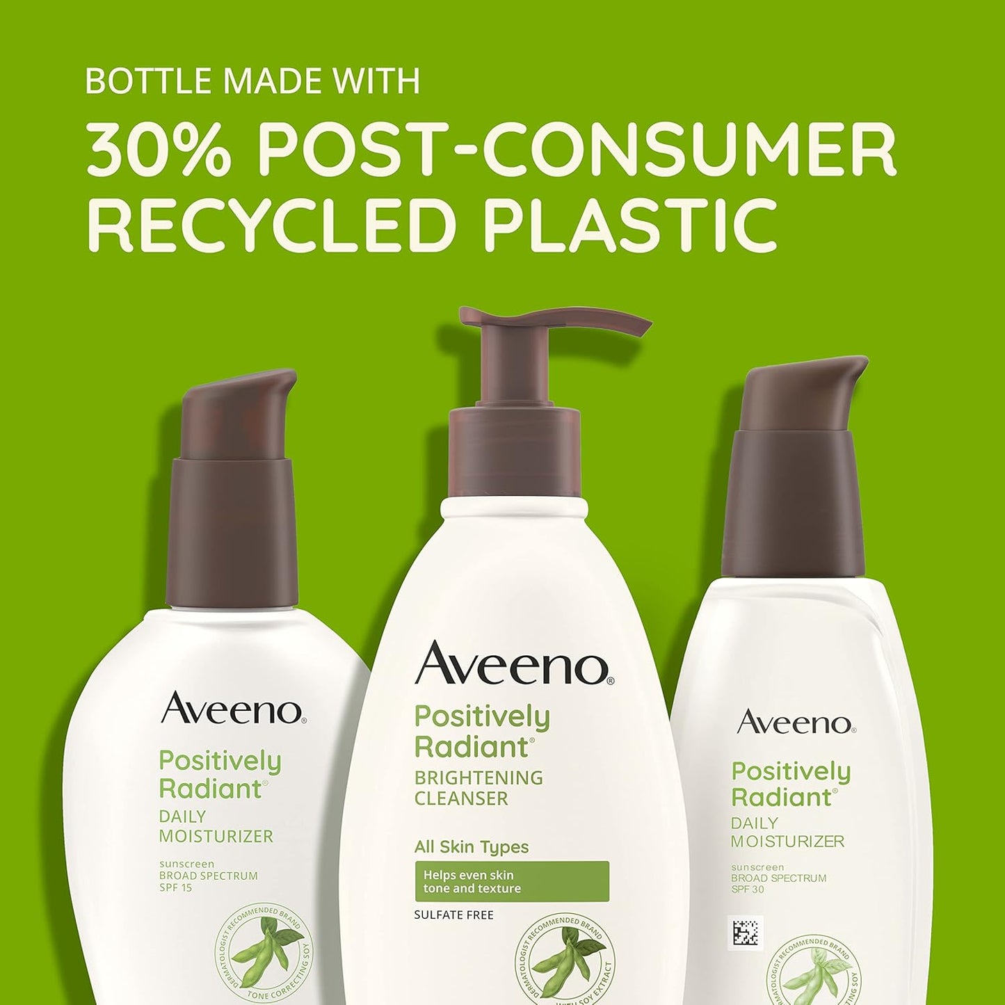 Limpiador facial iluminador Aveeno Positively Radiant con extracto de soja | Limpiador facial suave y sin aceite para piel sensible y apagada | Hipoalergénico, no comedogénico | 325 ml