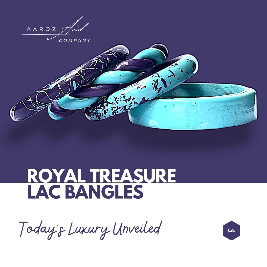 LuxuryGlow Lac Bangles  Royal Treasure  – Set of 4 in Blue & Purple |