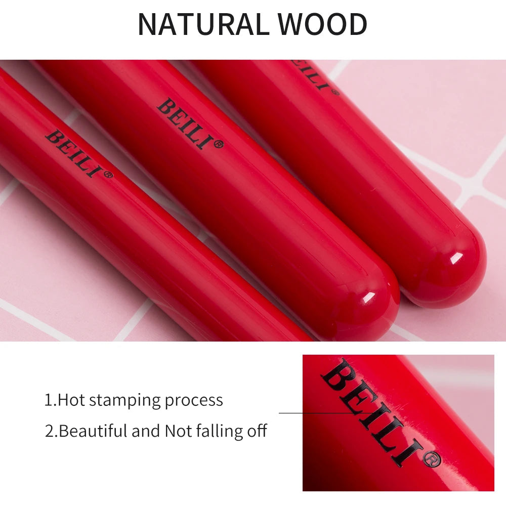 BEILI Red Eye Makeup Brush Set – 7/12/28/30 pcs Professional Natural Hair Kit