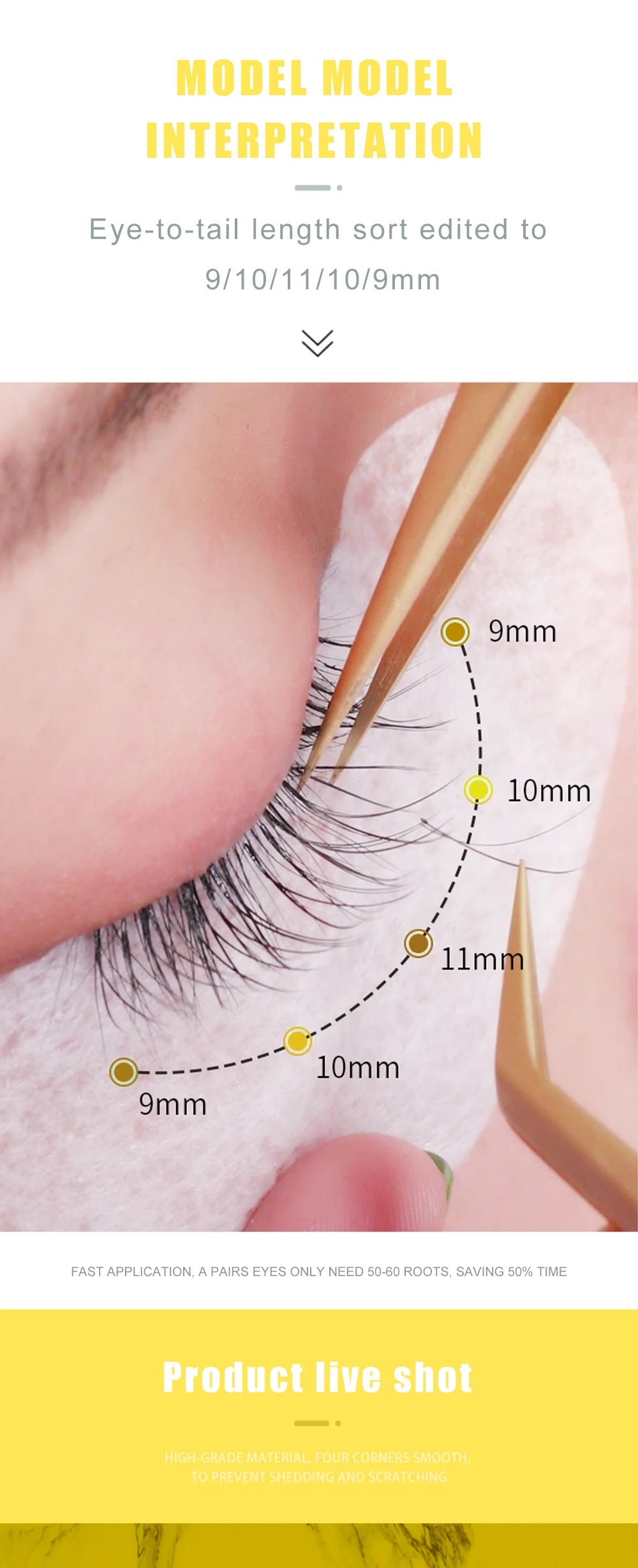 DeceMars YY Shape Eyelash Extensions – Black Brown, C/D Curl, 12 Lines C120
