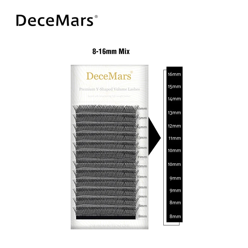 DeceMars YY Shape Eyelash Extensions – Black Brown, C/D Curl, 12 Lines C120