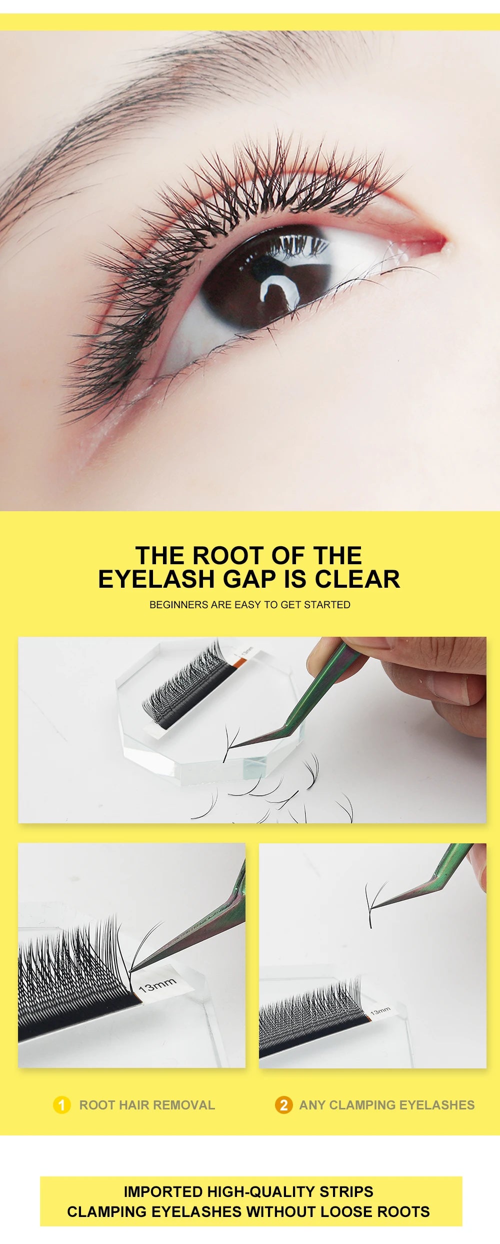 DeceMars YY Shape Eyelash Extensions – Black Brown, C/D Curl, 12 Lines C120