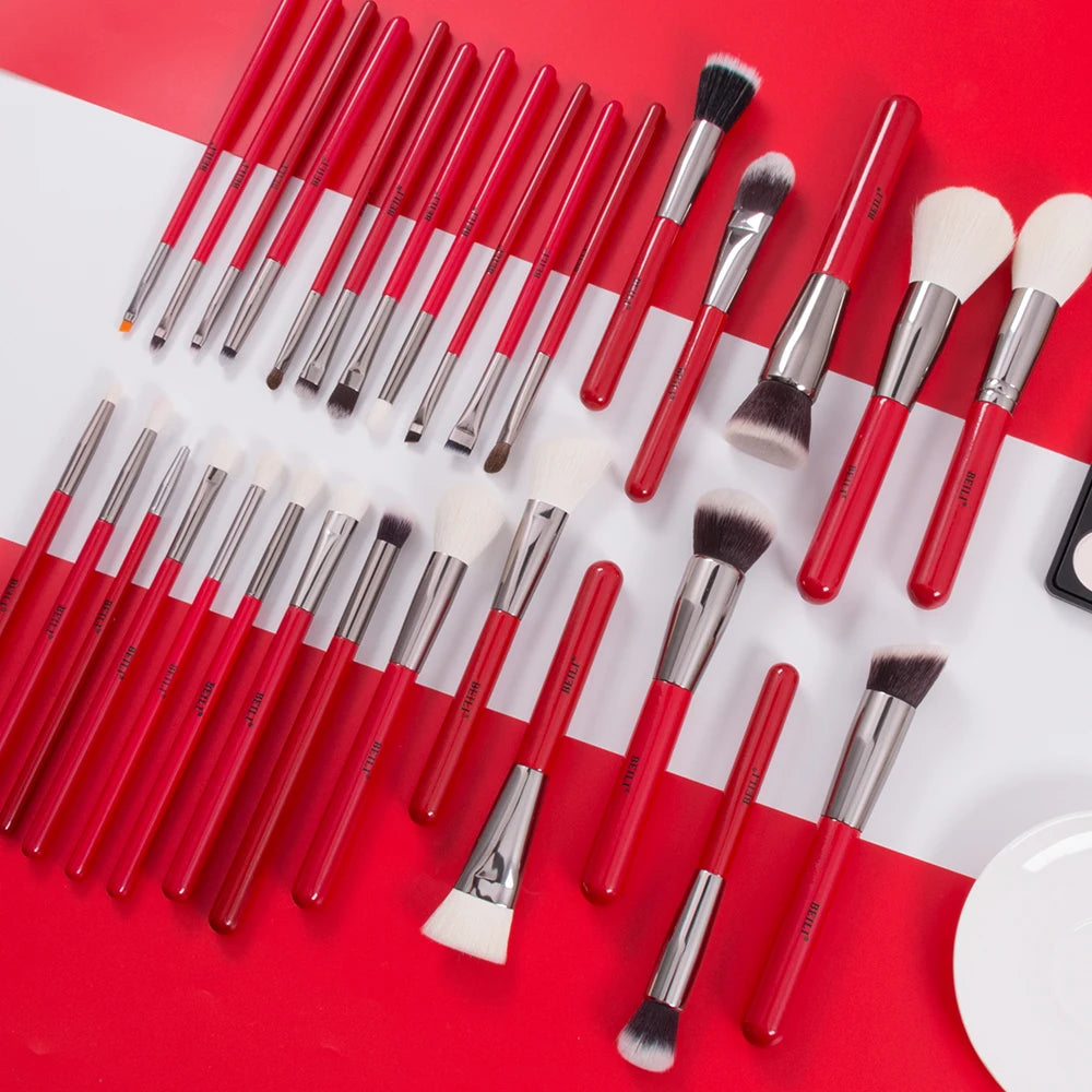 BEILI Red Eye Makeup Brush Set – 7/12/28/30 pcs Professional Natural Hair Kit