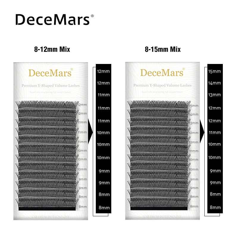 DeceMars YY Shape Eyelash Extensions – Black Brown, C/D Curl, 12 Lines C180