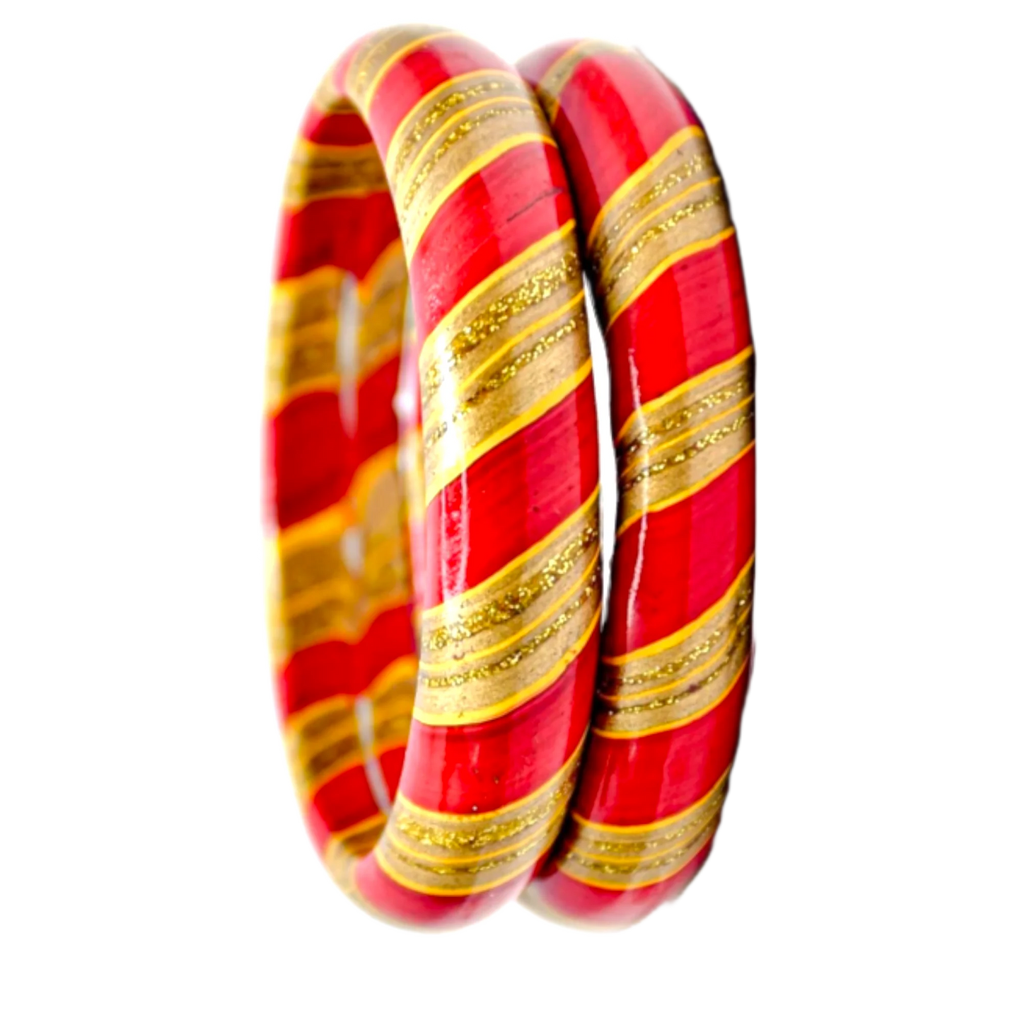 LuxuryGlow Jaipur Handmade Lac Kada Plain Leheria Set (12pc) | Traditional Rajasthani Bangles by