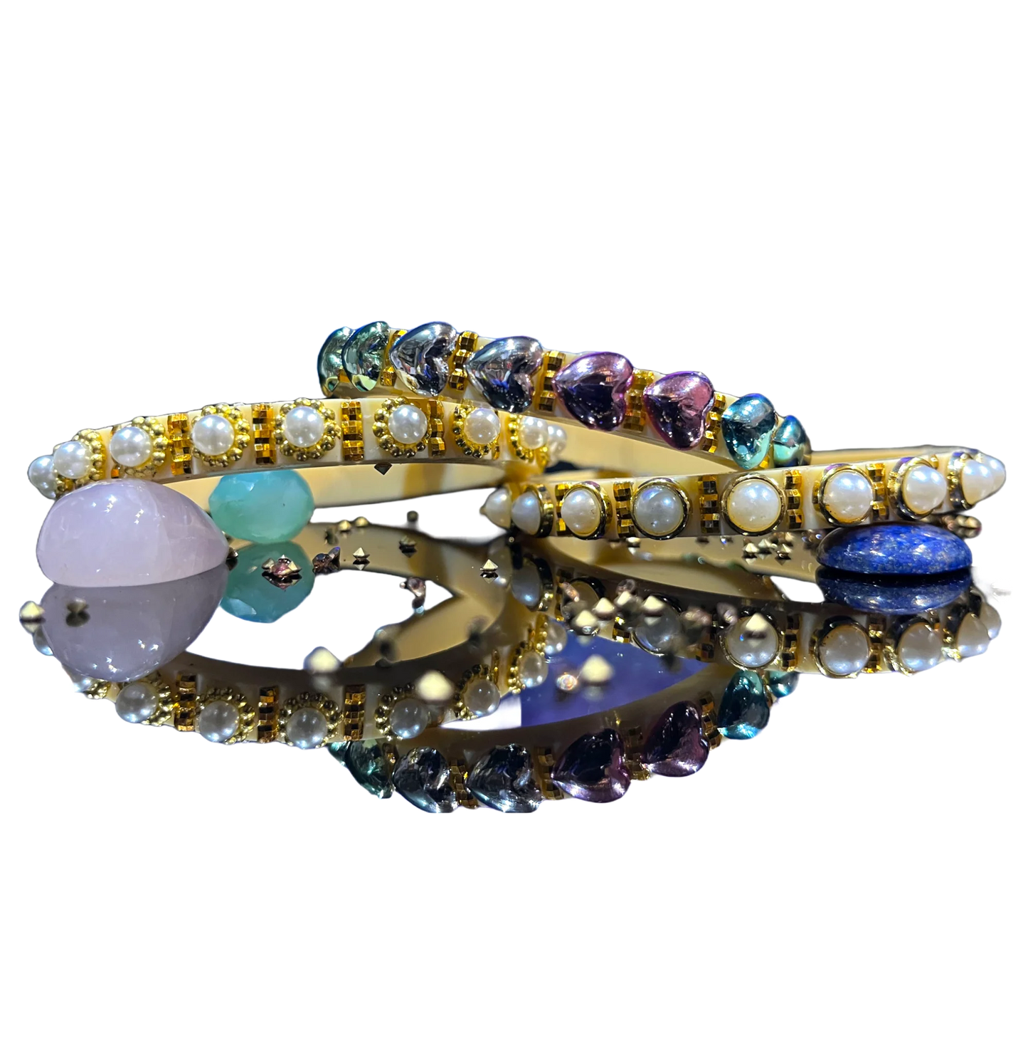 LuxuryGlow Lac Bangles Handmade Classy Plastic Bangles – Gold Plated with Pearl Clusters |