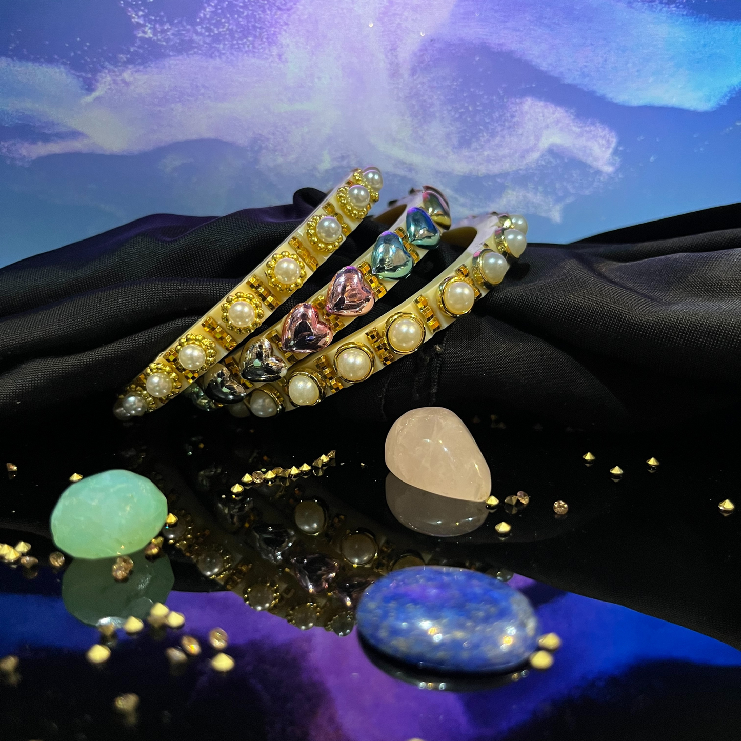 LuxuryGlow Lac Bangles Handmade Classy Plastic Bangles – Gold Plated with Pearl Clusters |