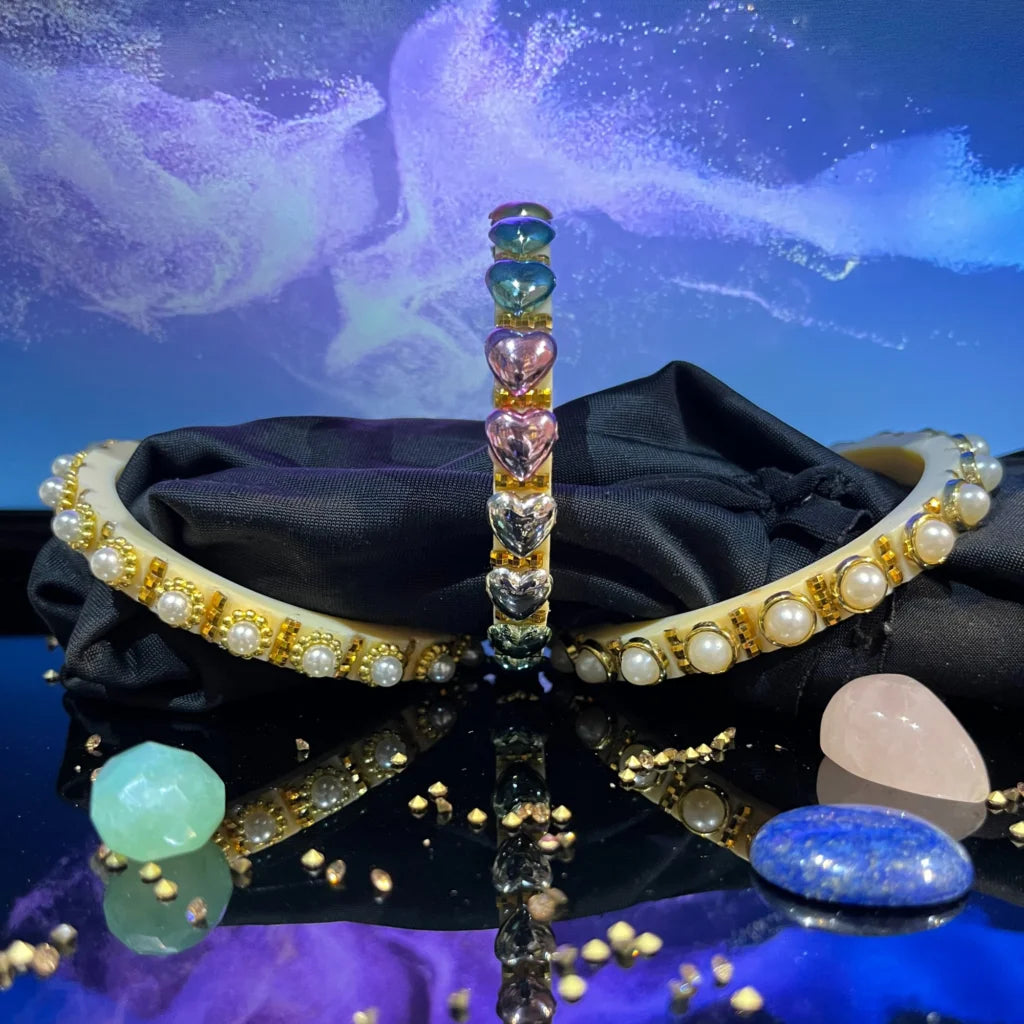 LuxuryGlow Lac Bangles Handmade Classy Plastic Bangles – Gold Plated with Pearl Clusters |