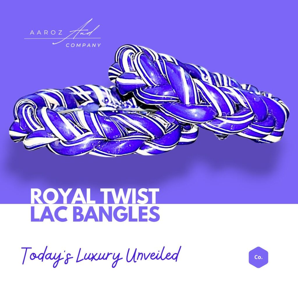 LuxuryGlow Lac Bangles Royal Twist  – Handcrafted Blue & White Striped Set |