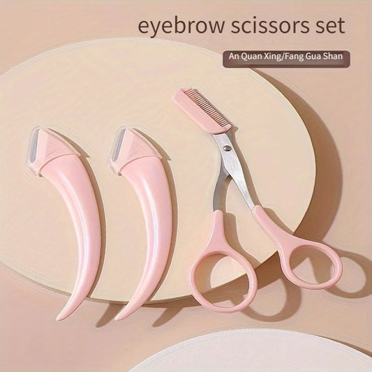 YMOLGA 3-Piece Curved Eyebrow Trimmer Set – Razor & Comb Grooming Tools for Women