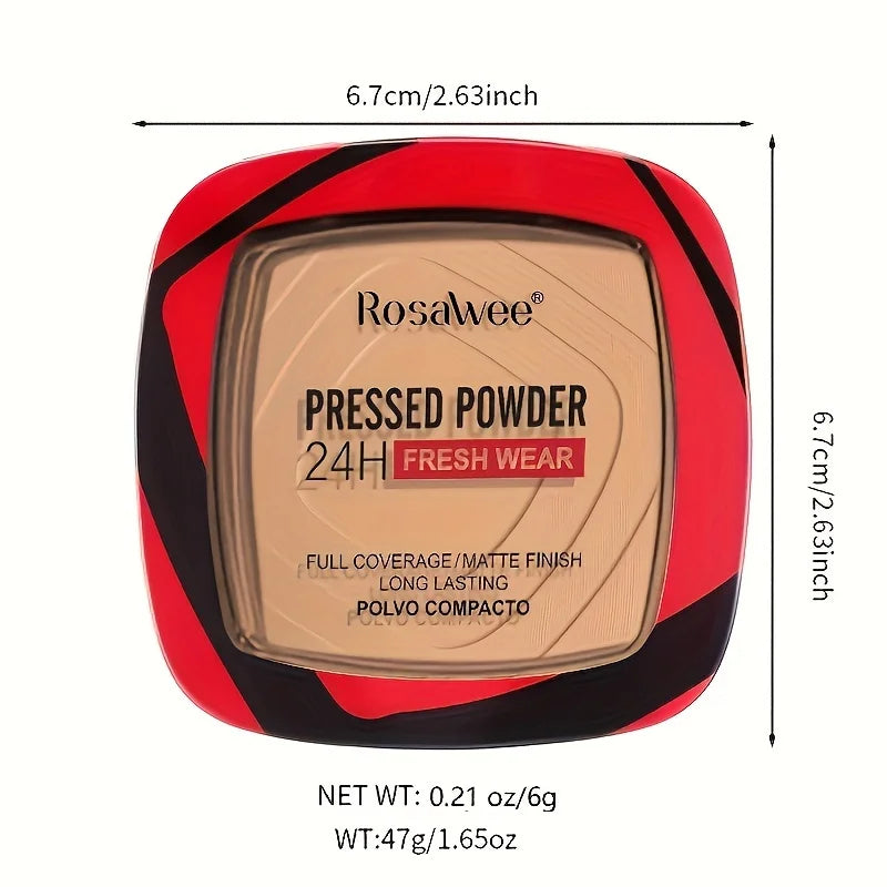 Base de maquillaje en polvo compacto mate Rosawee: cobertura total 24 horas y control de grasa