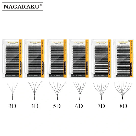 رموش NAGARAKU W Shape 3D–8D جاهزة الصنع - رموش كثيفة ناعمة وطبيعية وخفيفة الوزن C234