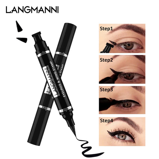 LANGMANNI  Dual-Ended Stamp Eyeliner Pen – 2-in-1 Waterproof & Smudge-Proof Liquid Liner with Wing Stamp