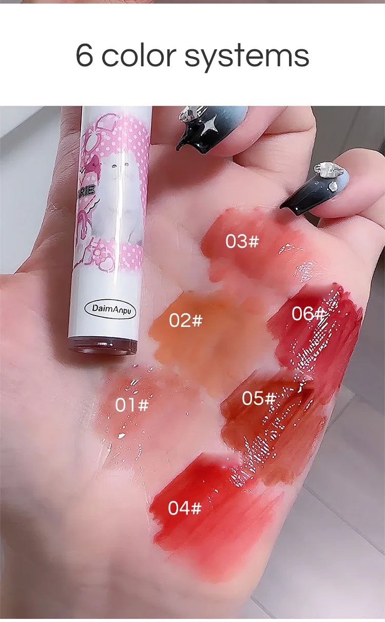 DAIMANPU Cute Cat Mirror Lip Glaze Set – 6 Glossy, Hydrating, Long-Lasting Lip Colors