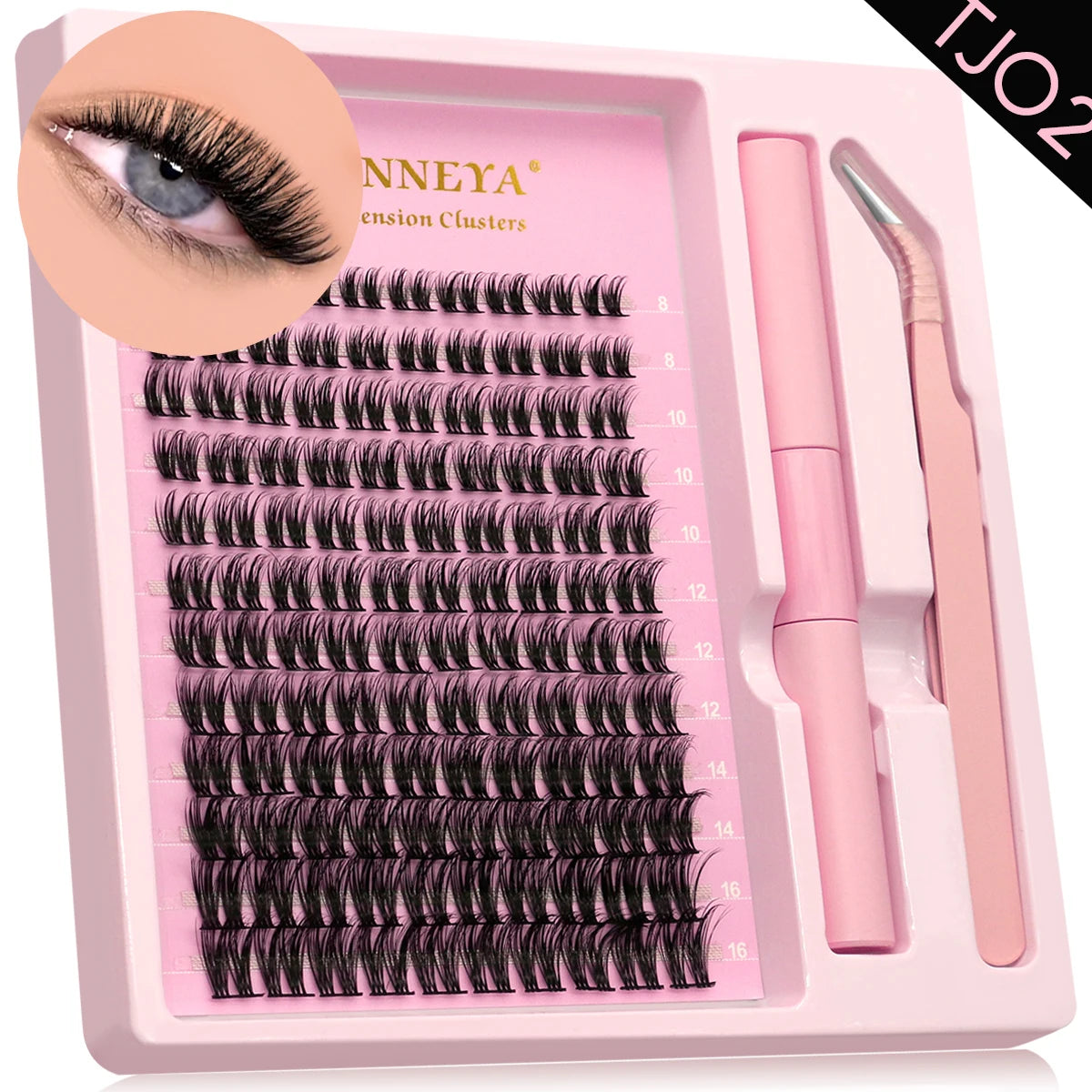 GROINNEYA DIY Lash Extension Kit – Natural Look Clusters with Bond & Seal, Tweezers Included