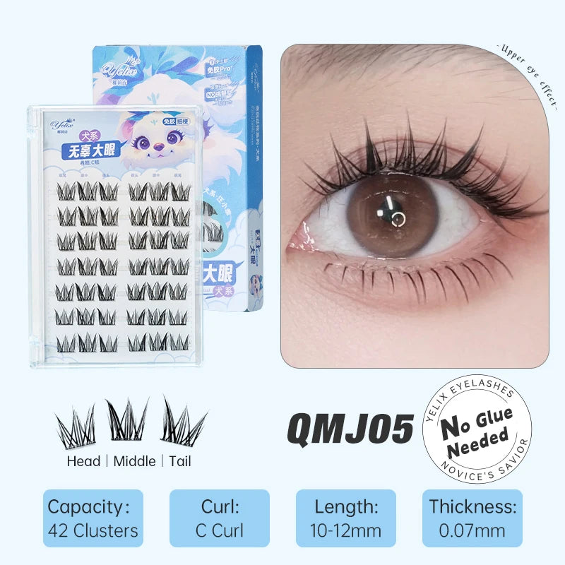 Yelix Fairy Glue-Free Reusable False Eyelashes – Easy DIY Segmented Lashes for Natural Look