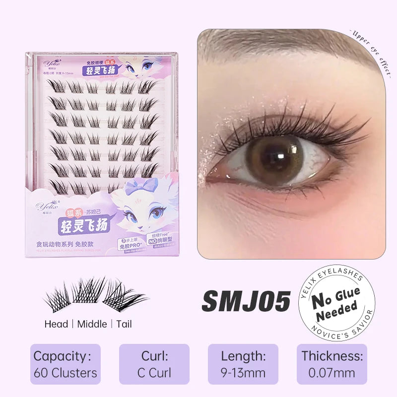 Yelix Fairy Glue-Free Reusable False Eyelashes – Easy DIY Segmented Lashes for Natural Look