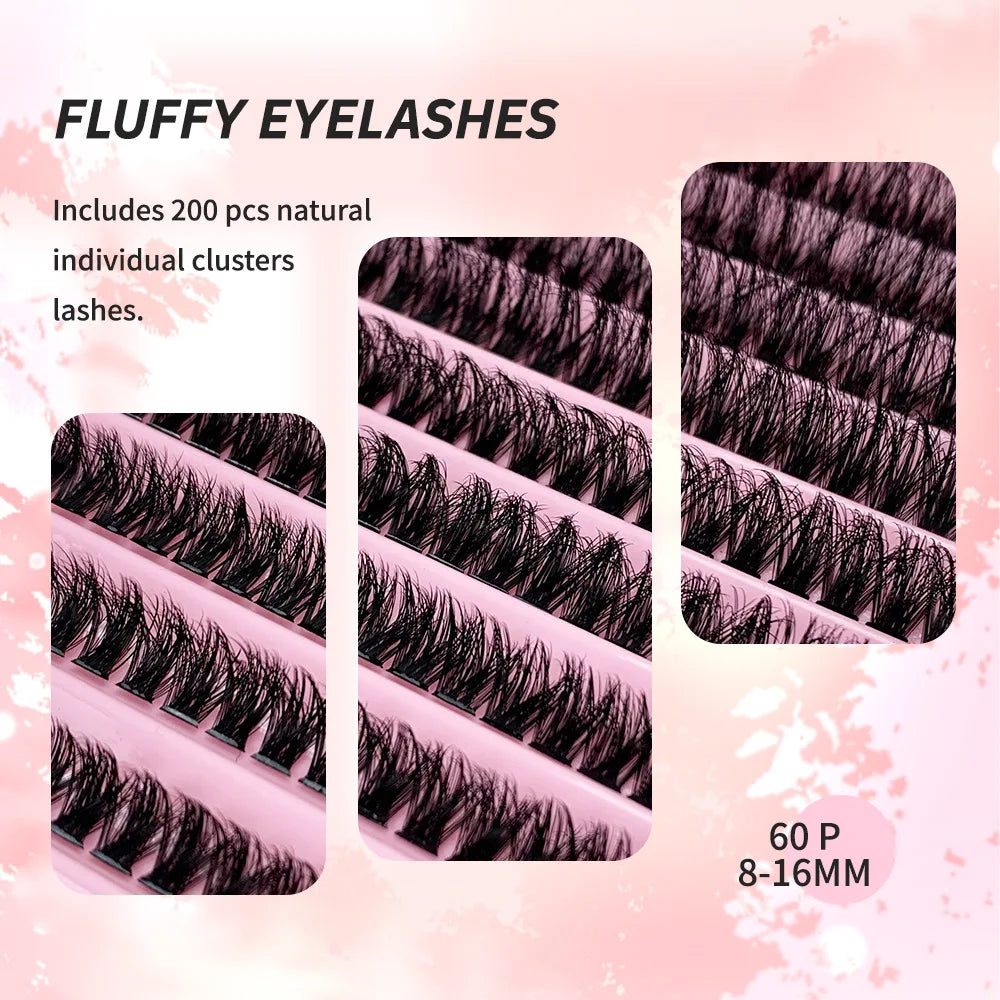 JPNPL MJ DIY Eyelash Extension Kit – 200 PCS Clusters with Bond & Seal