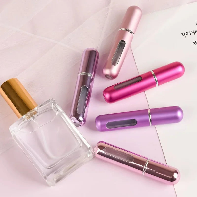 Atomizador de perfume portátil LuxuryGlow de 5 ml/8 ml: botella de viaje recargable con pulverizador para fragancias y alcohol