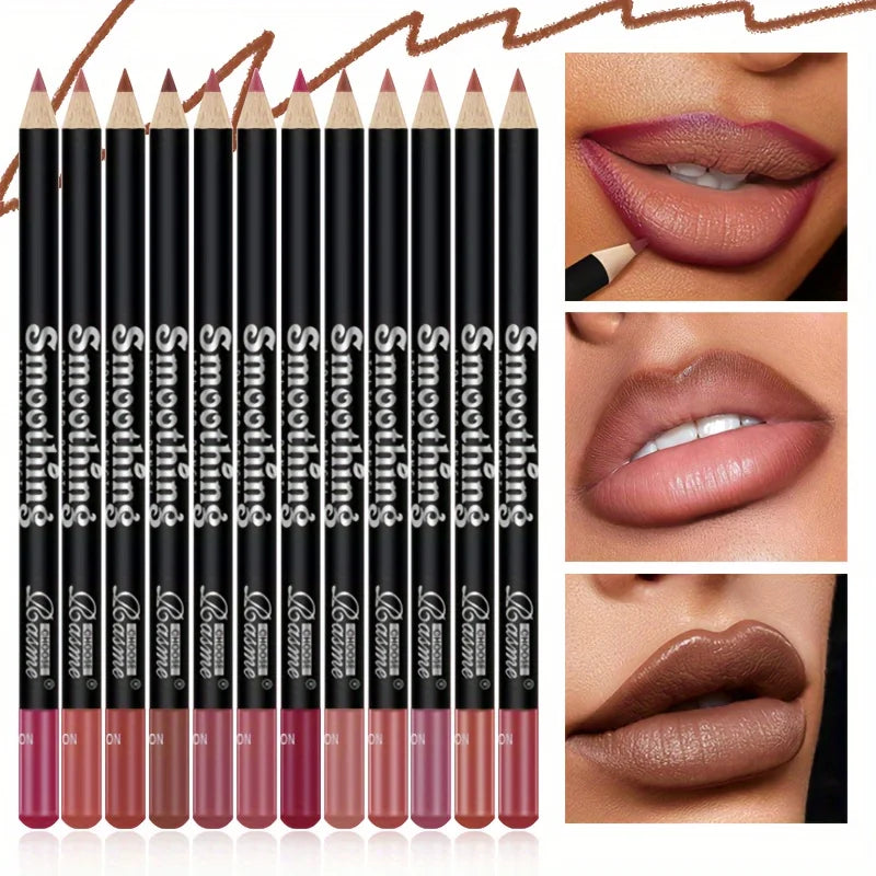 LuxuryGlow 12-Color Matte Lip Liner Set – Long-Lasting Lipstick Pencils (12pcs)