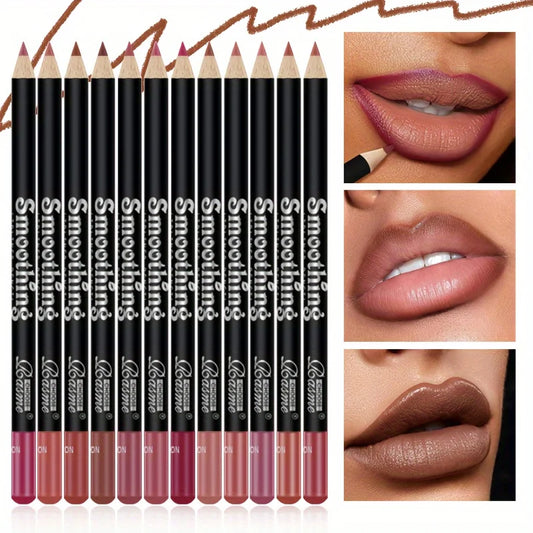 LuxuryGlow 12-Color Matte Lip Liner Set – Long-Lasting Lipstick Pencils (12pcs)