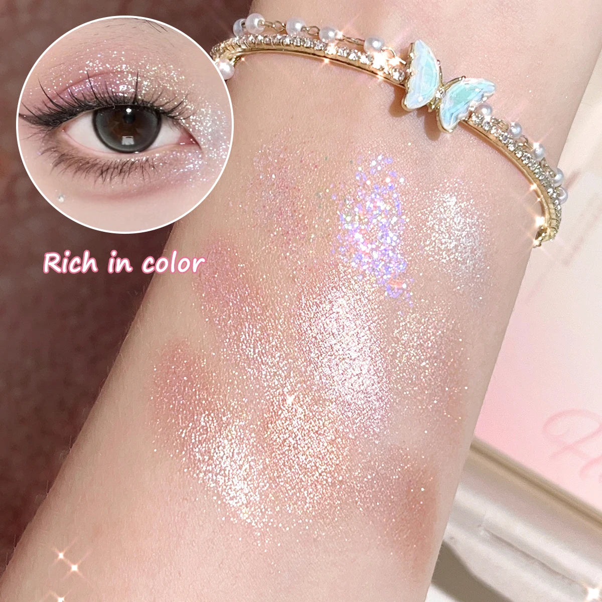 LuxuryGlow Pearlescent Glitter Eyeshadow & Highlighter Palette – Long-Lasting & Shimmer Finish