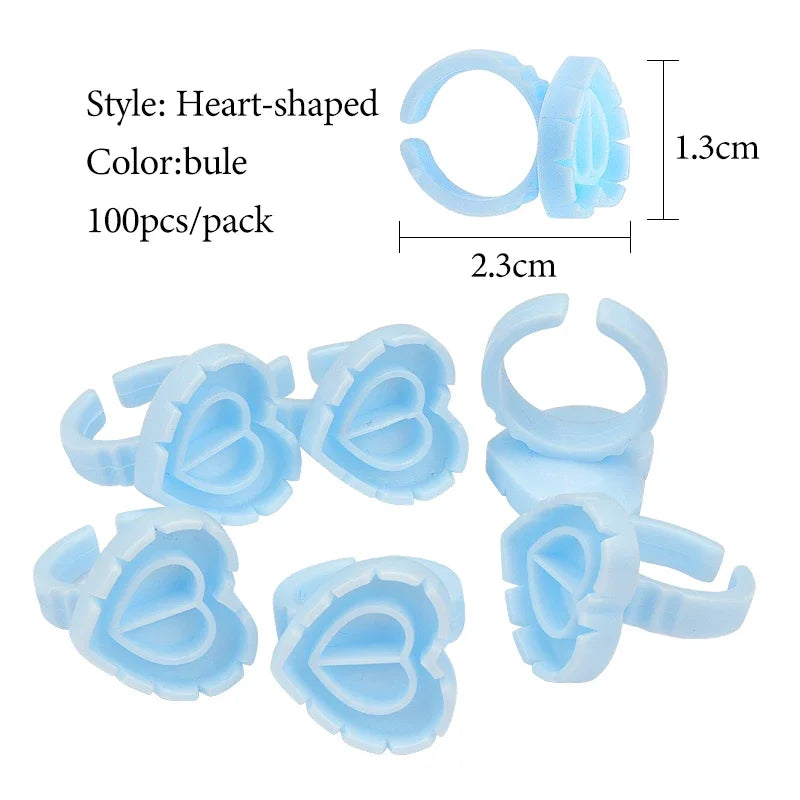 EOEKKY 100 PCS Disposable Heart-Shaped Glue Rings – Lash Extension & Tattoo Ink Cups