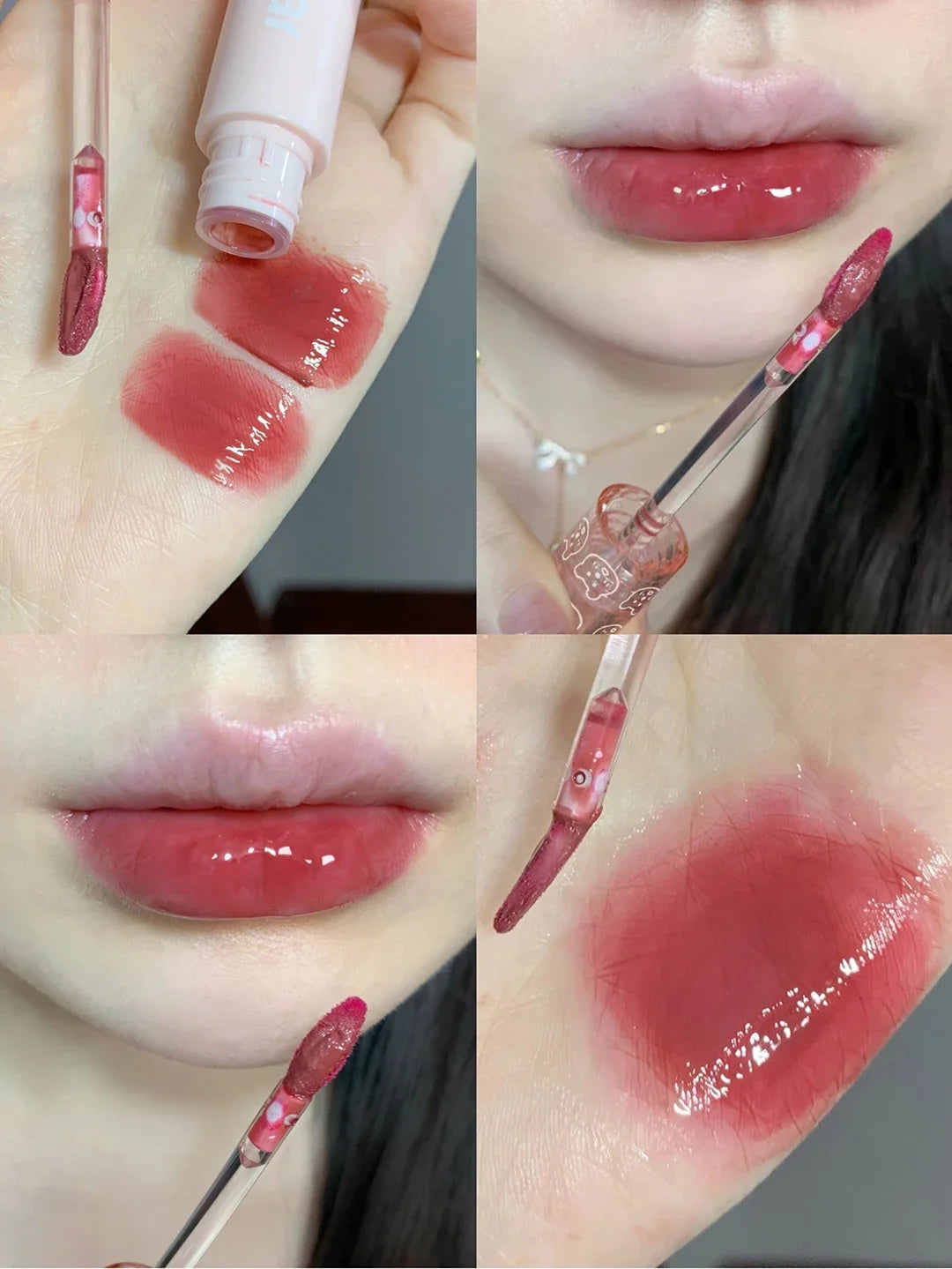 Brillo de labios con efecto espejo en rosa cereza LuxuryGlow: aceite labial hidratante con brillo de cristal
