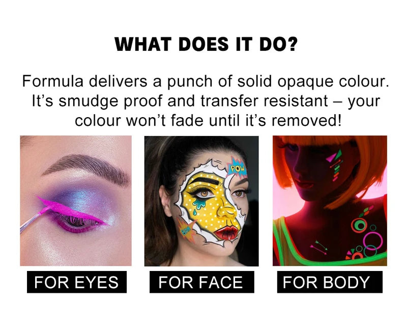 VERONNI UV Glow Neon Face & Body Paint – 10 Fluorescent Colors for Party Makeup