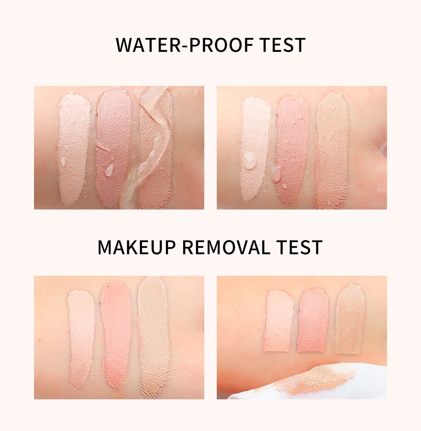 Corrector y crema BB QIC de alta cobertura, resistente al agua: de larga duración y antiojeras.