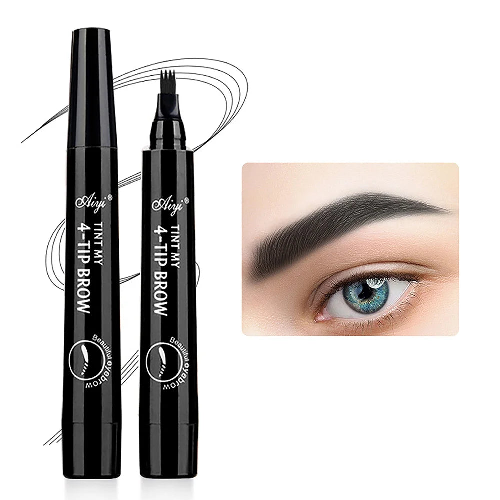 قلم حواجب فاخر من 4 شوك بتقنية Microblading - مقاوم للماء، يدوم طويلًا، بمظهر طبيعي (5 ألوان)