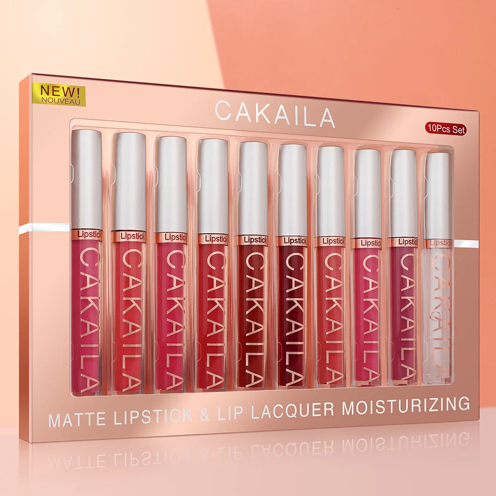 CAKAILA 10pcs Matte Nude Lip Gloss Set – Waterproof, Long-Lasting Lipsticks