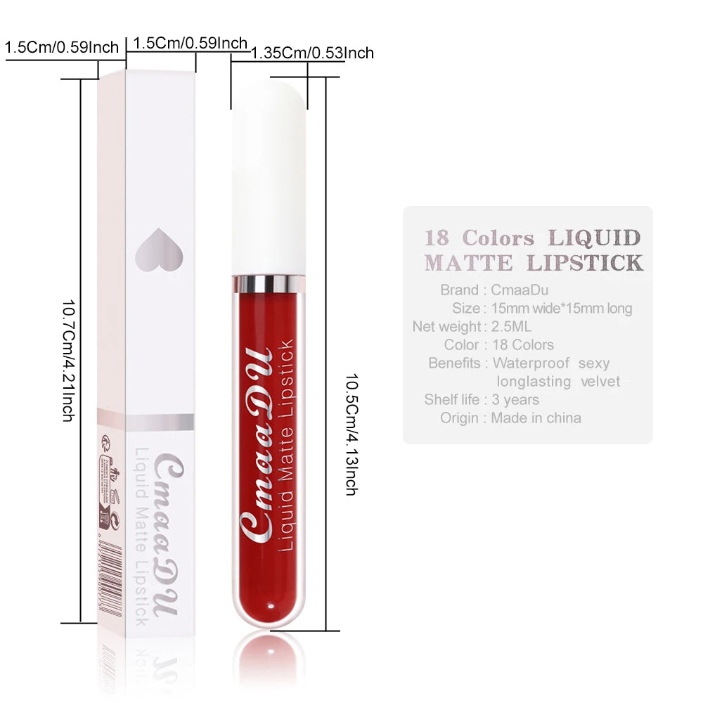 Brillo labial mate CmaaDu: labial resistente al agua y de larga duración en intensos tonos rojos.
