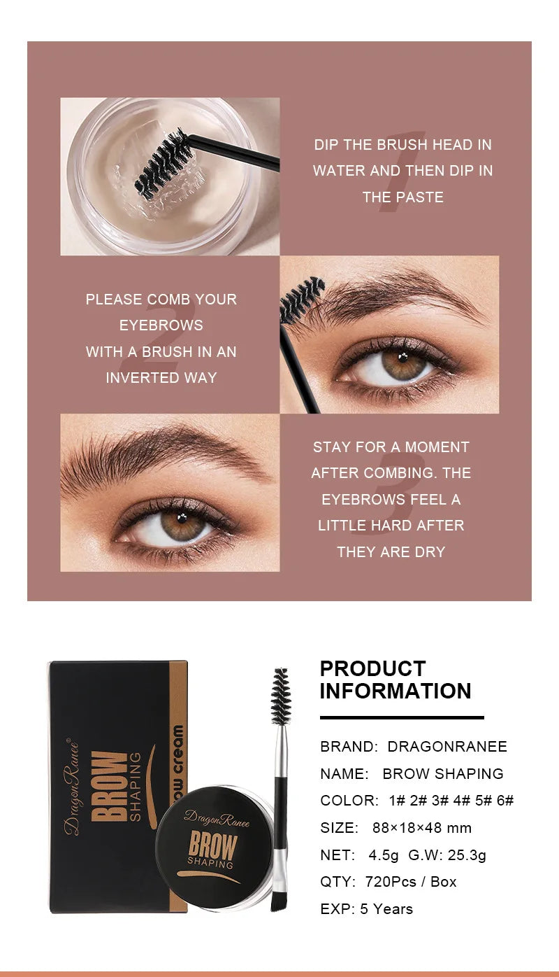 Dragon Ranee 6-Color Eyebrow Styling Cream – Long-Lasting Waterproof Brow Gel