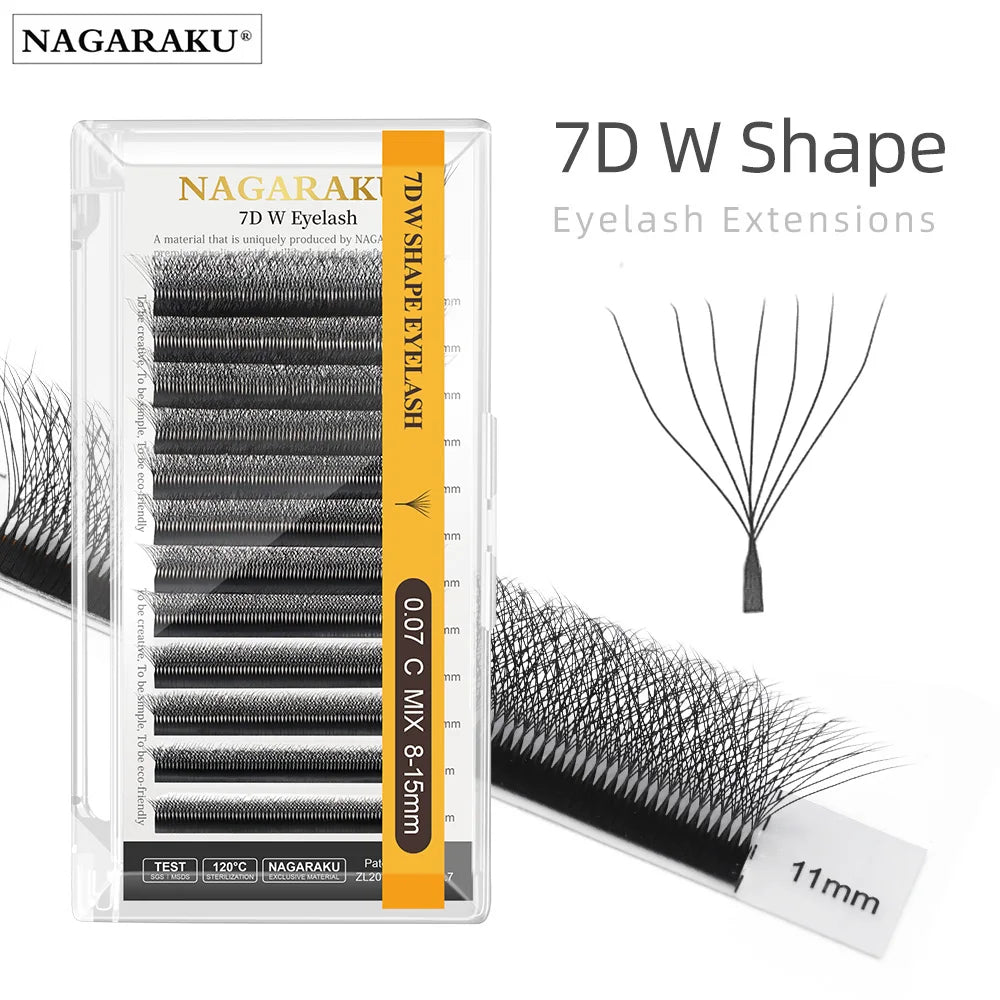 رموش NAGARAKU W Shape 3D–8D جاهزة الصنع - رموش كثيفة ناعمة وطبيعية وخفيفة الوزن C60