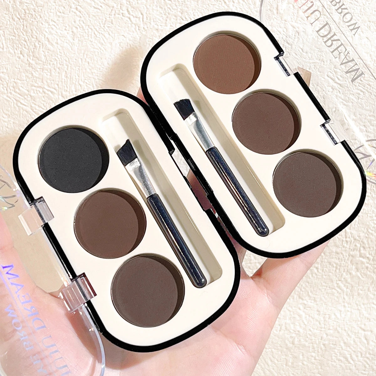 LuxuryGlow&nbsp; 3-Color Eyebrow Powder Palette with Brush – Long Lasting, Natural Finish