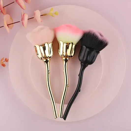 RUZOFO Black Rose Shaped Loose Powder Makeup Brush – Soft Face & Nail Dust Tool