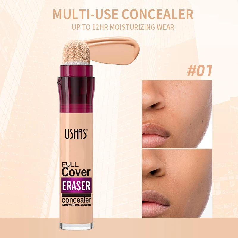 USHAS 12-Color Liquid Concealer with Rotating Sponge – Lightweight, Long-Lasting & Moisturizing Foundation