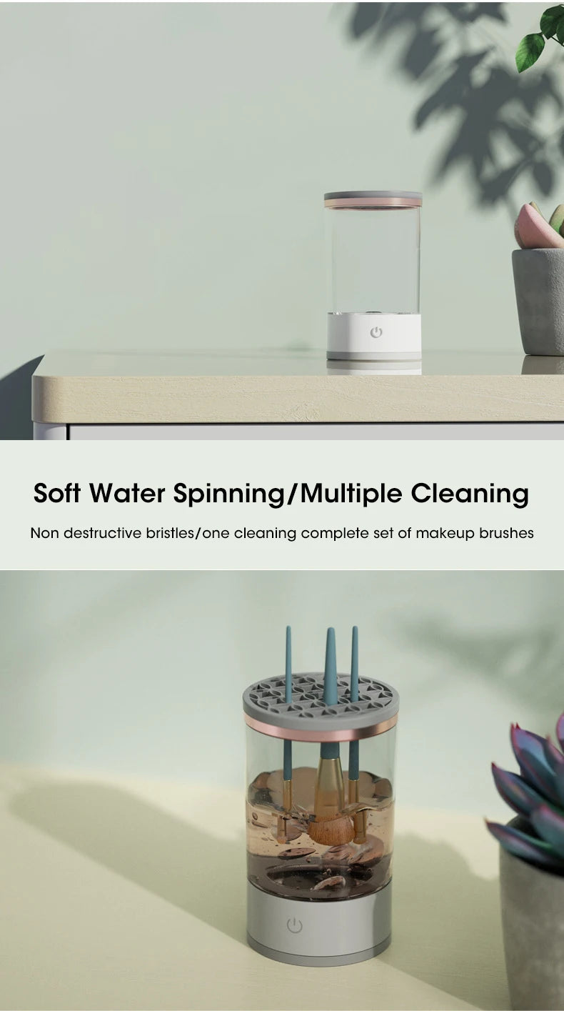 LuxuryGlow USB Electric Makeup Brush Cleaner – 3-in-1 Quick Drying & Cleaning Tool