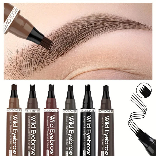 LuxuryGlow 4-Tip Waterproof Eyebrow Tattoo Pen – Long-Lasting Liquid Brow Enhancer (6 Shades)