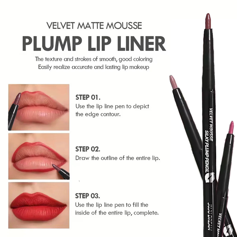 Lápiz delineador de labios mate a prueba de agua LuxuryGlow: 5 tonos duraderos y resistentes a las manchas para un contorno y una definición de labios perfectos.